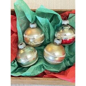 VTG Shiny Brite Mini Mercury Glass Ornaments Lot 4 Striped Mixed Colors USA